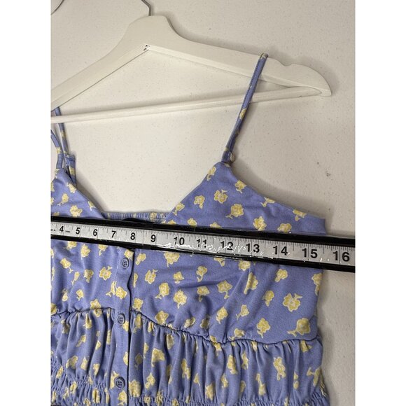 French Connection Top Womens XL Shirt Blue Yellow Floral Smocked Casual Summer - Picture 15 of 15